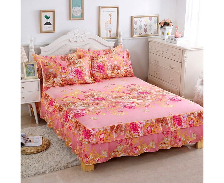 3pcs/set Ruffle-pleated Bed Skirt Bed Sheet Pillow Cases Breathable Bedding S Carousel 2