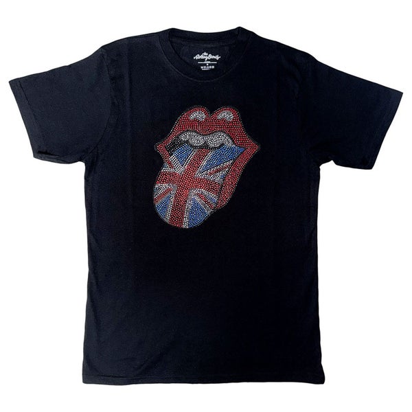 The Rolling Stones T Shirt Union Jack Diamante Tongue Official unisex Black Carousel 1