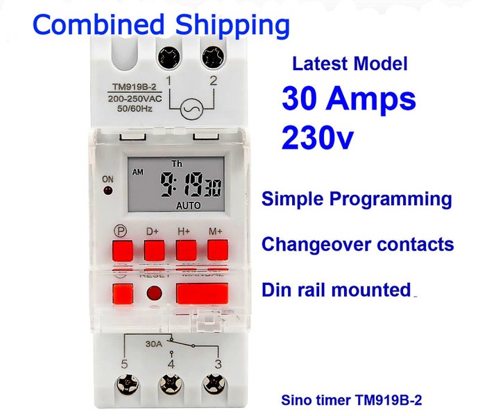 New 7 day Digital Timer 30A 230v. Easy to Program. Din Rail Sino Timer Brand Carousel 1