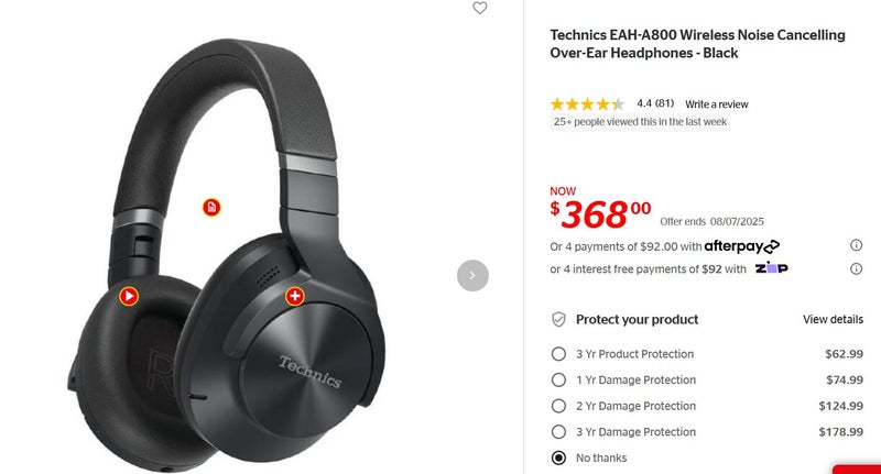 Technics EAH-A800 Wireless Noise Cancelling Headphones - Black Carousel 1