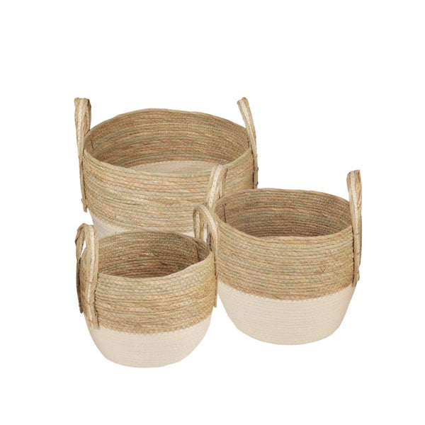 Hod Health & Home 3 Piece Cotton Rope Stripe Carry Handles Storage Baskets Set Carousel 1