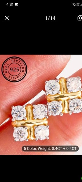 4 stone diamond lab earrings .18kt gold plated Carousel 1
