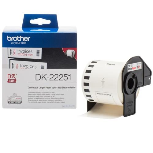 Brother Genuine DK22251 Continuous Paper Label Roll Black and Red on White, 62mm Carousel 1