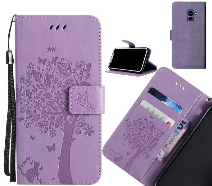 Galaxy A8 PLUS (2018) case leather wallet case embossed cat & tree pattern Carousel 1