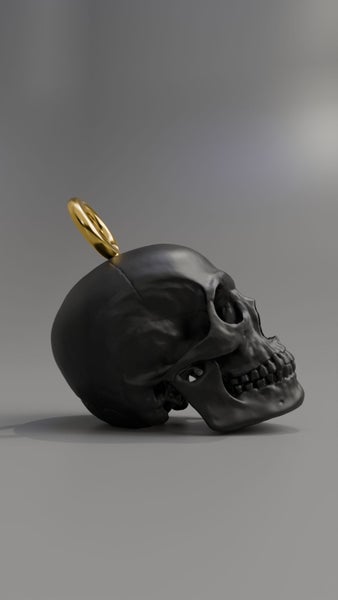 Black Skull Keychain with Gold Ring Carousel 3