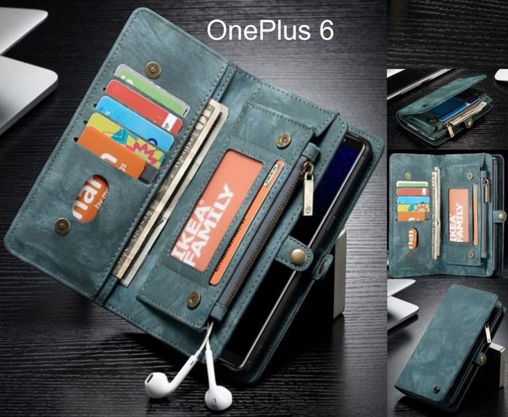 OnePlus 6 case Retro leather multi cards cash pocket & zip Carousel 1