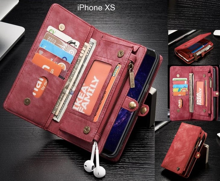 iPhone XS Case Retro leather case multi cards cash pocket & zip Carousel 1