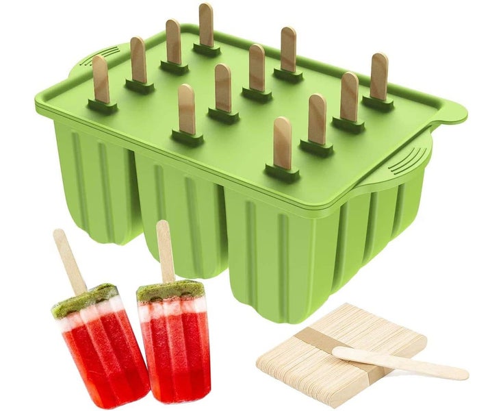 Reusable BPA Free Silicone Popsicle Molds with 50 Wooden Sticks (Green) Carousel 2