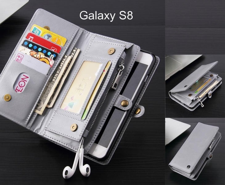 Galaxy S8 Case Retro leather case multi cards cash pocket & zip Carousel 1