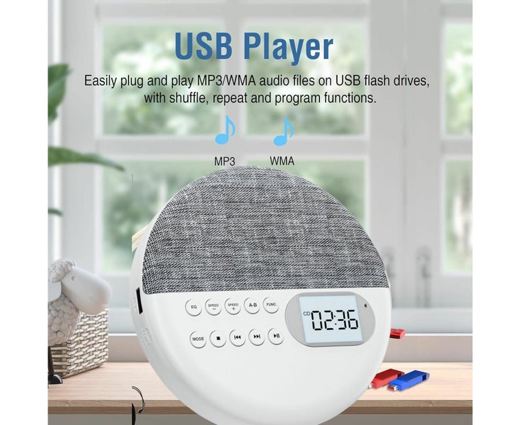 Portable CD Player Bluetooth with FM Radio, Rechargeable CD Player for Car wi Carousel 7
