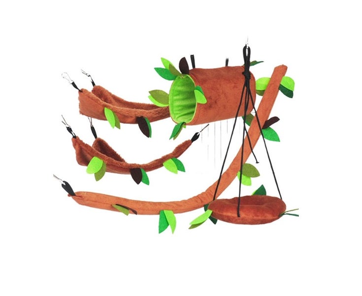 Miserwe 5pcs Hamster Hanging Cage Accessories Leaf Wood Hammock Ropeway Swing Carousel 1