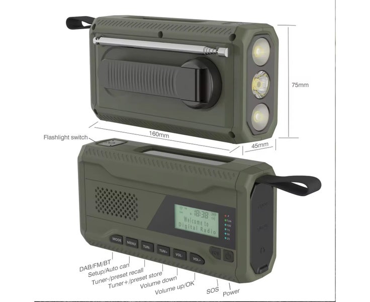 4500mAh Portable Digital Crank Emergency Solar Radio with FM function,Flashli Carousel 6