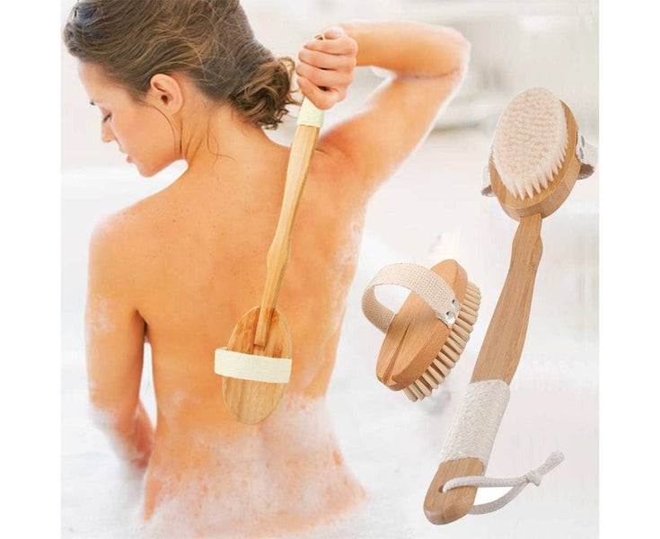 Back Bath Brush with Long Bamboo Handle Back Body Scrubber Exfoliates Dry Ski Carousel 6