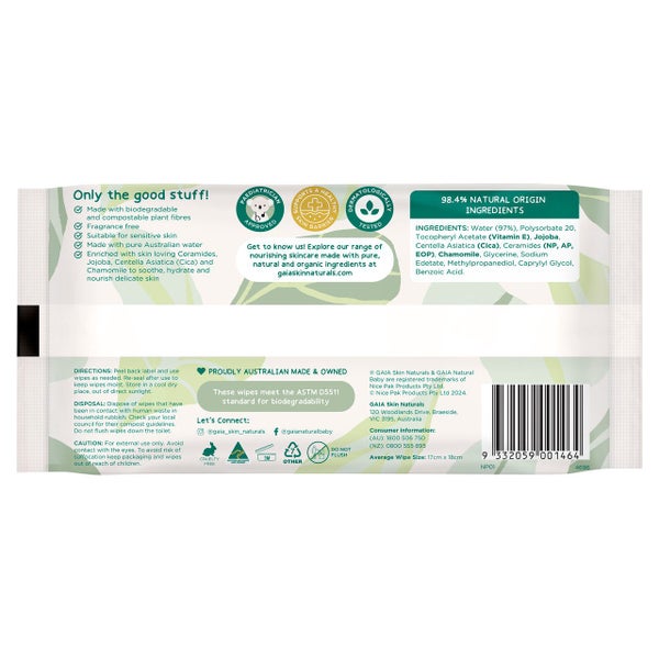 Gaia Natural Baby Biodegradable Baby Wipes 20 Pack Carousel 2