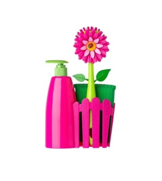 Vigar Flower Power 3pc Sink Caddy Set + Dispenser Pink Carousel 1