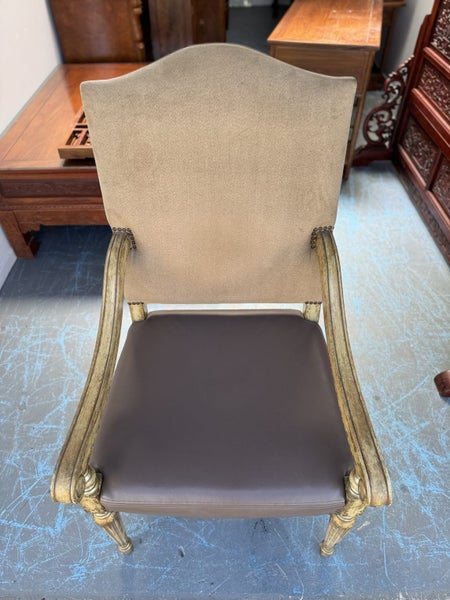 PAIR Vintage Gilt Wood Suede & Leather Arm Chair Carousel 20