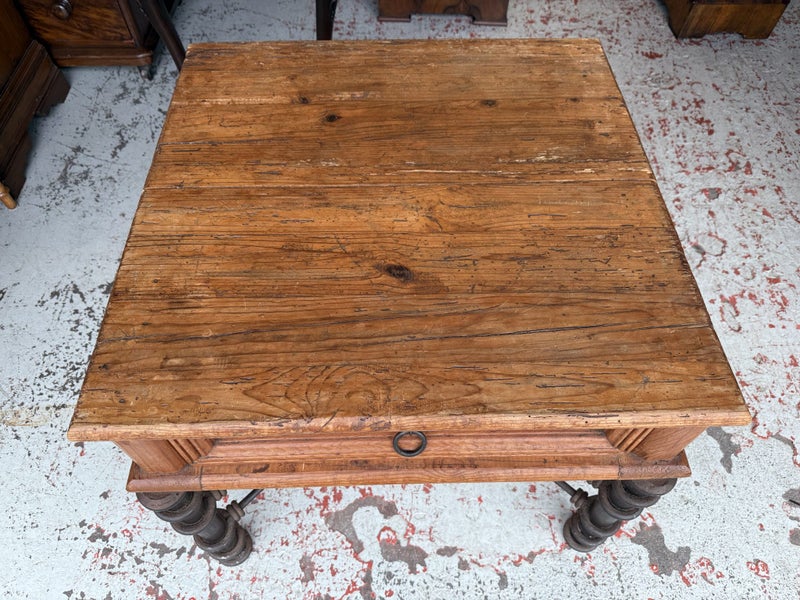 Rustic Solid Teak Side Table on Heavy Wrought Iron Base Carousel 20