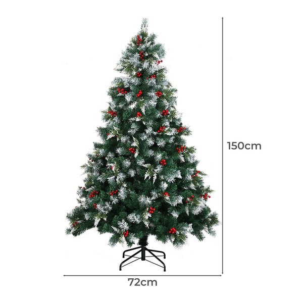 Santaco Christmas Tree 1.5M Snow Flocked Xmas Decoration Green Garden Home Decor Carousel 10