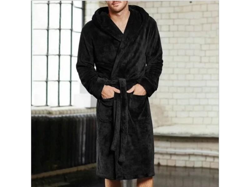 Men's Warm Flannel Bathrobe Winter Casual Robes Sleepwear Long Sleeve Plush Carousel 1