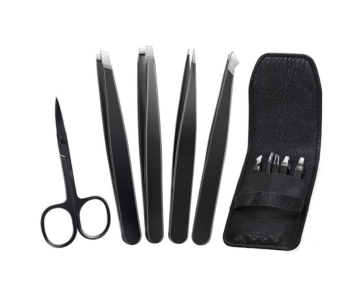 Eyebrow Tweezers Set 5PCS,Best Precision Stainless Steel Tweezers Clip With C Carousel 5