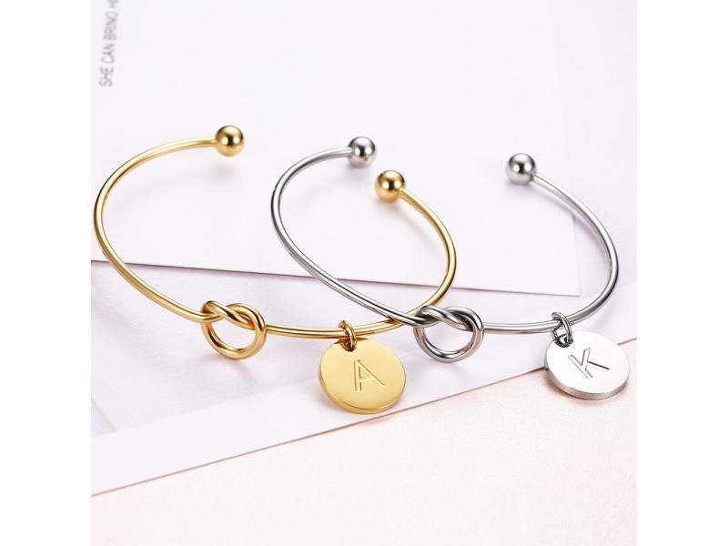 EOVNP Trendy Initial Coin Charm Bangle For Women Men Lover Wife Stainless Steel Carousel 1