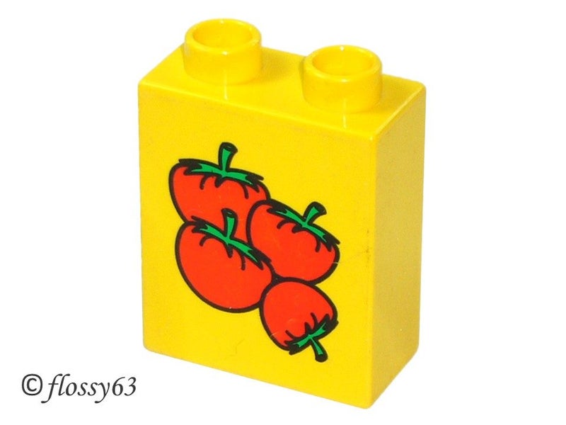 ®™DUPLO - Brick 1 x 2 x 2 with Four Tomatoes Pattern ~Retired 2002~ Carousel 1