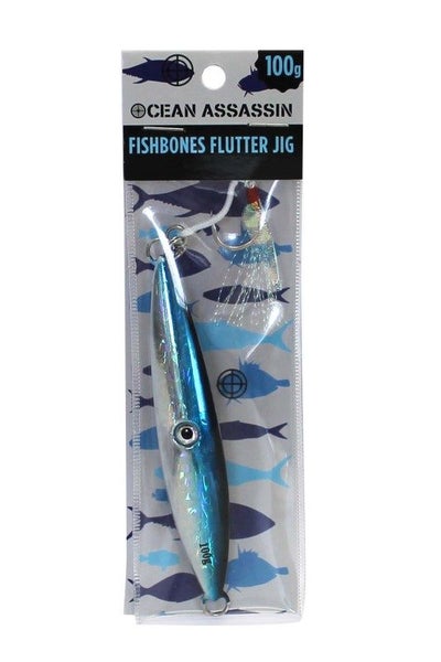 Ocean Assassin Fishbones Flutter Jig - Blue 100g Carousel 1