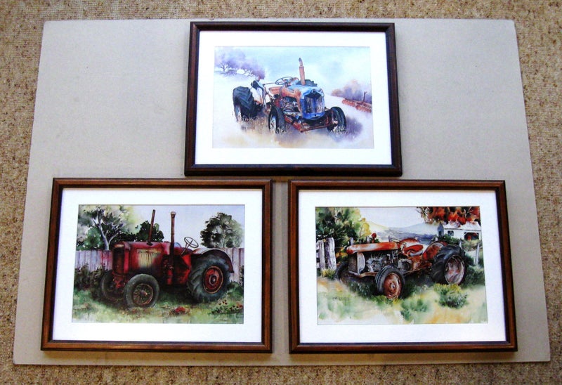 Set 3x Vintage Tractors Framed Prints Carousel 1