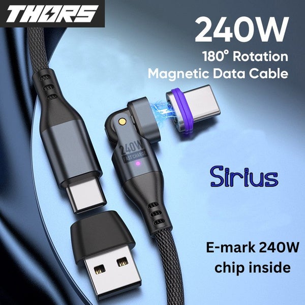 Super Fast! Thors 240W Type C 1m Magnetic Cable - E-marker chip - Type C Sirius62996953780866114
