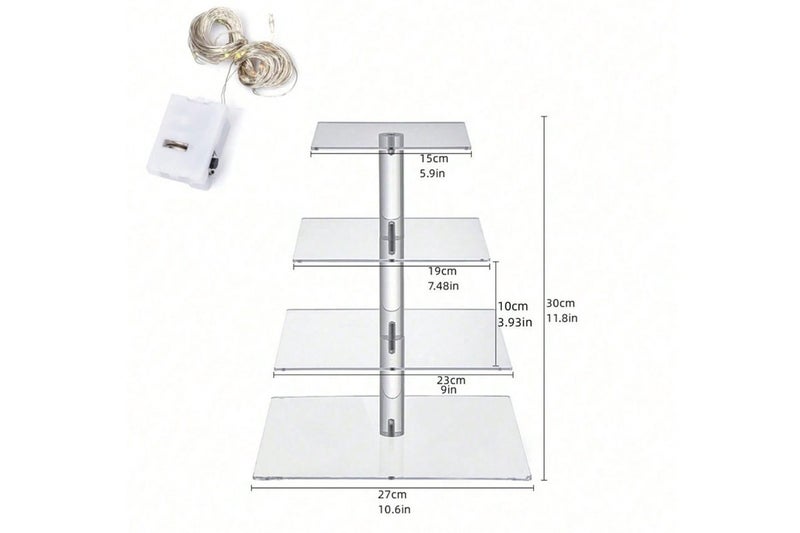 4 Tier Cupcake Stand Acrylic Tower Display with LED Light Holder for Party Decor Carousel 8