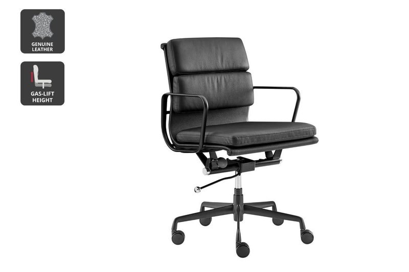 Matt Blatt Eames Replica Low Back Soft Pad Leather Office Chair (Black/Black) Carousel 1