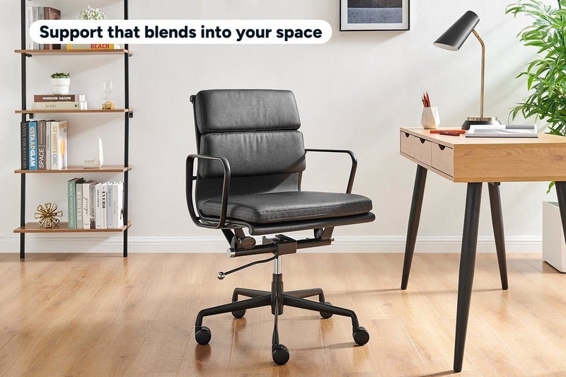 Matt Blatt Eames Replica Low Back Soft Pad Leather Office Chair (Black/Black) Carousel 2