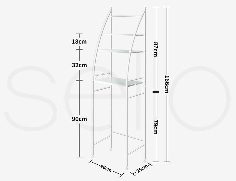 Dutxa 3 Tier Over Toilet Storage Shelf Rack Stand Washing Machine Steel White Carousel 9