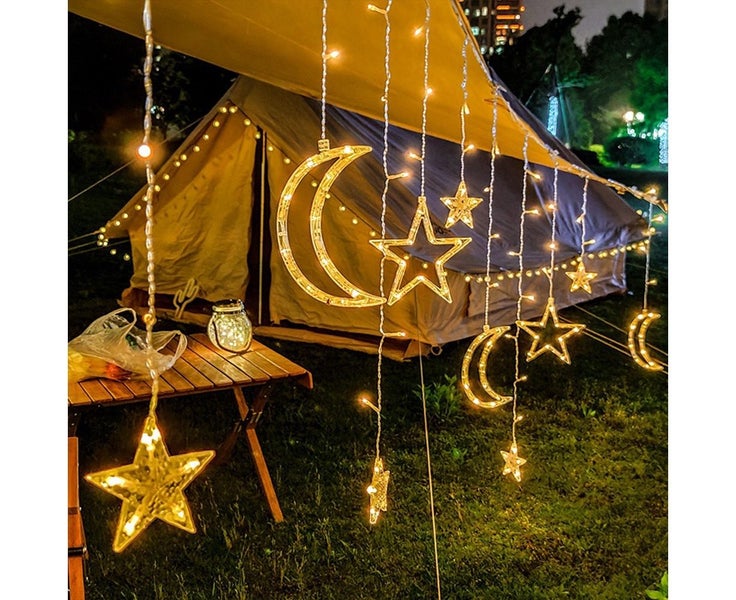 USB Powered Star and Moon Curtain String LED Lights -Yellow Carousel 1