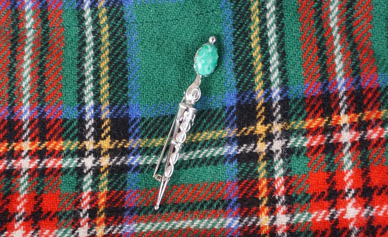 Vintage Scottish MIZPAH Kilt Pin - Set with Amazonite Stone? Carousel 1