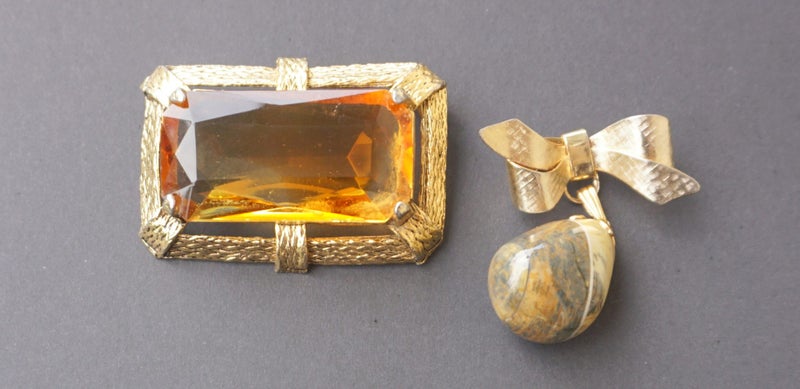 Art Deco Czech ? Glass Citrine / Amber Brooch - Large Statement piece Brooch Carousel 2