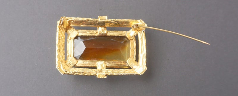 Art Deco Czech ? Glass Citrine / Amber Brooch - Large Statement piece Brooch Carousel 5