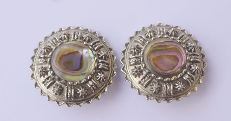 1960's Large Clip On Earrings - Paua Shell - Australian made Goldcrest Jewelry Carousel 3