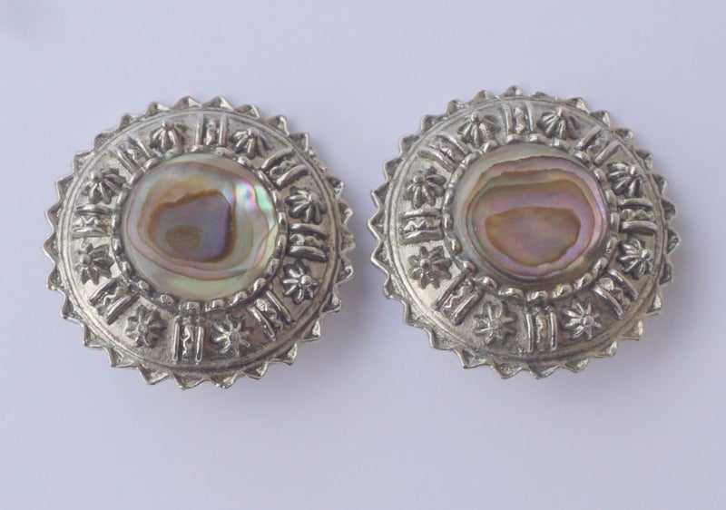 1960's Large Clip On Earrings - Paua Shell - Australian made Goldcrest Jewelry Carousel 1