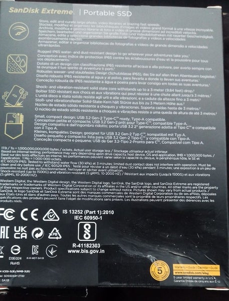 SanDisk Extreme PORTABLE SSD 2 TERABYTE62955707187969111