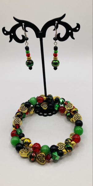 "One Love" Jamaica Bracelet & Earrings Set – Handmade, Memory Wire, Bold Beads Carousel 2