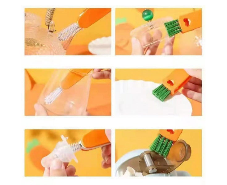 Cup Cleaning Mini Brush Carrot Shape 3 in 1 Multifunctional Bottle Lid Groove Carousel 5