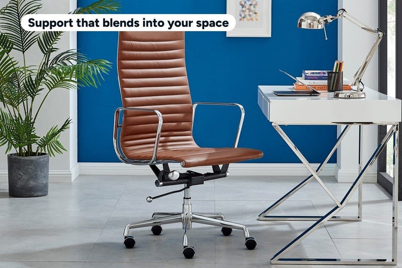 Matt Blatt Eames Replica High Back Leather Office Chair (Tan/Chrome) Carousel 2