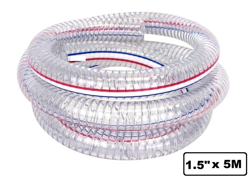 1.5" Inch 5M Water Pump Hose PVC Irrigation Suction Hose Transfer Inlet Hose Carousel 1