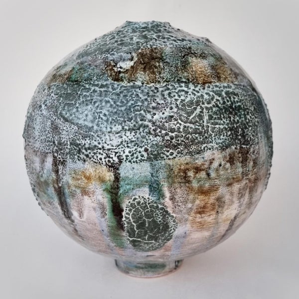 Morning Frost, ceramic moon jar vessel NZ made Carousel 1