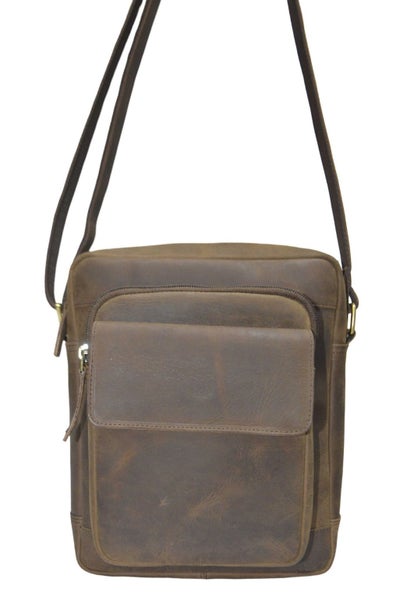 Quality Full Grain Hunter Leather Shoulder/Crossbody Bag. Style No: 51016.62982324053506114