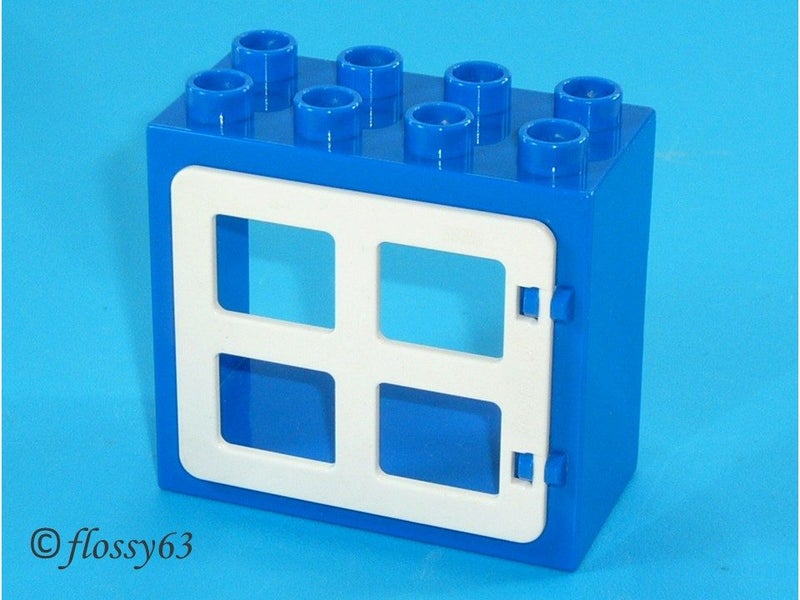 ®™DUPLO - 1 Blue/White Door / Window with Four Panes Square Corners ~Retired~ Carousel 1