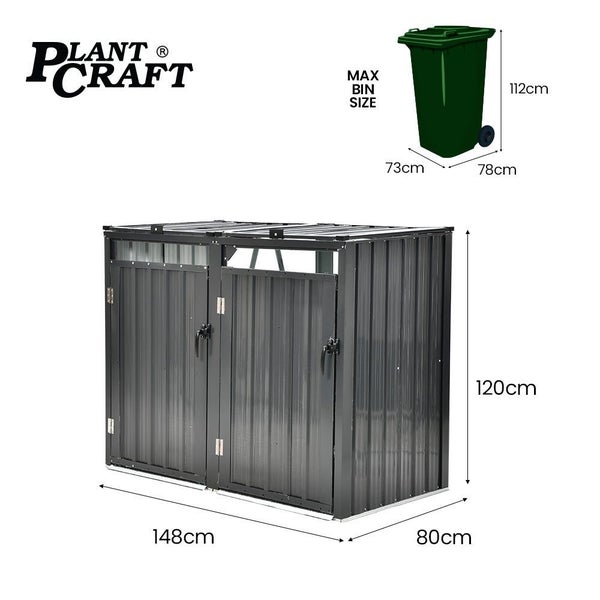 Plantcraft Double Steel Wheelie Garbage Bin Storage Shed Enclosure With 2 Openin Carousel 2