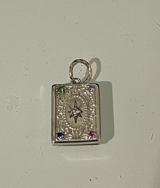$1 reserve// Sterling Solid Silver 5 Gemstones Book Pendant Carousel 1