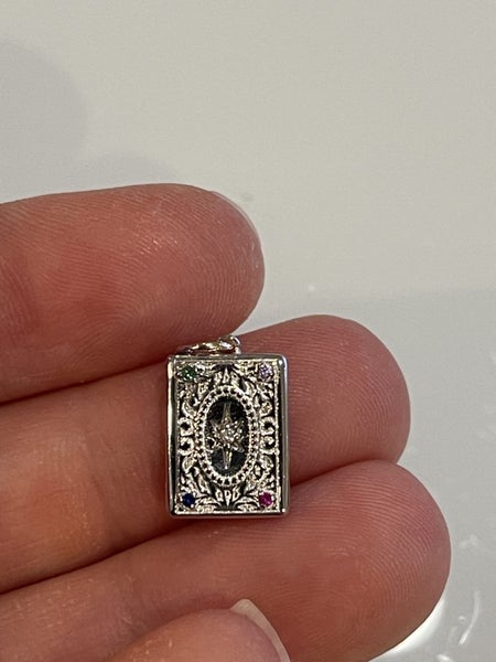$1 reserve// Sterling Solid Silver 5 Gemstones Book Pendant Carousel 2